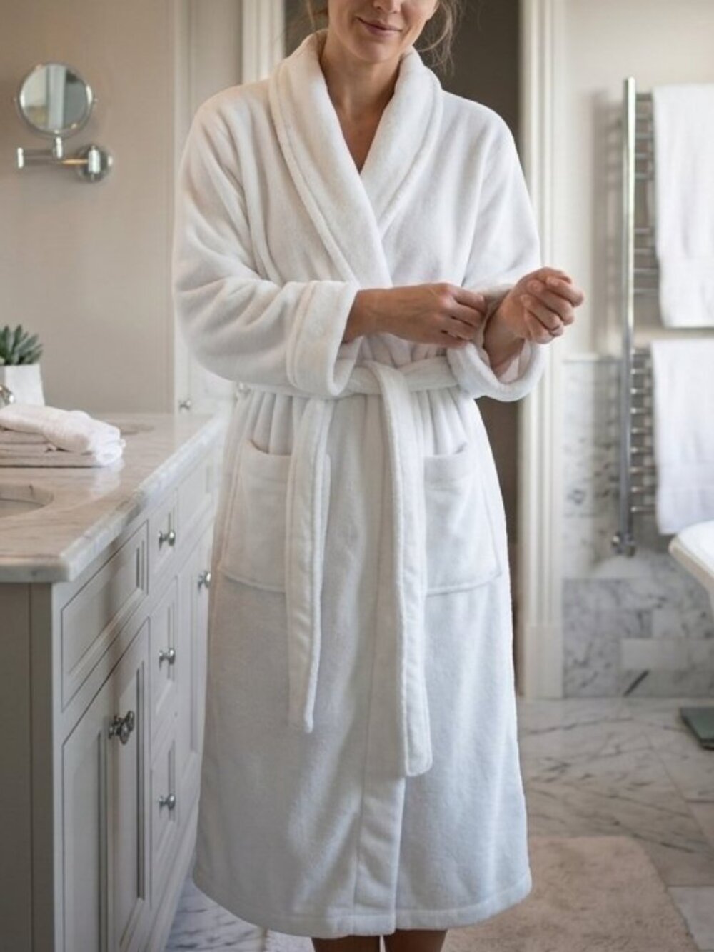 Pottery Barn Women's White Plush Spa Bath Robe Bathrobe Size S Housecoat